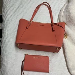 Michael Kors purse and wallet coral color